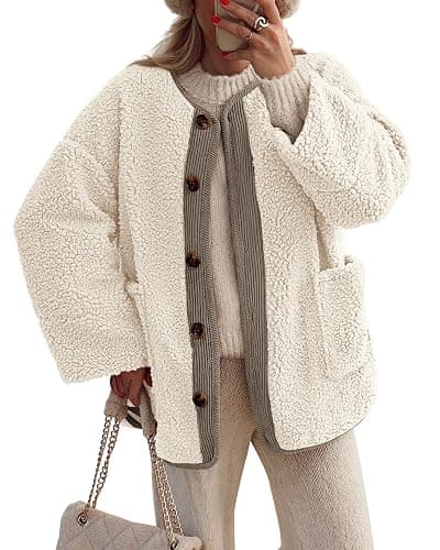 PRETTYGARDEN Women's 2025 Winter Coats Long Sleeve Button up Fuzzy Sherpa Fleece Jackets Outerwear Fall Fashion Clothes - Image 1