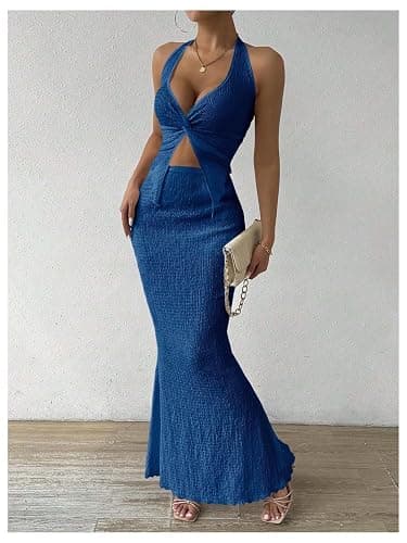 SOLY HUX Women's Two Piece Outfits Twist Front Halter Cami Tops and Skirt Summer Set thumbnail 3