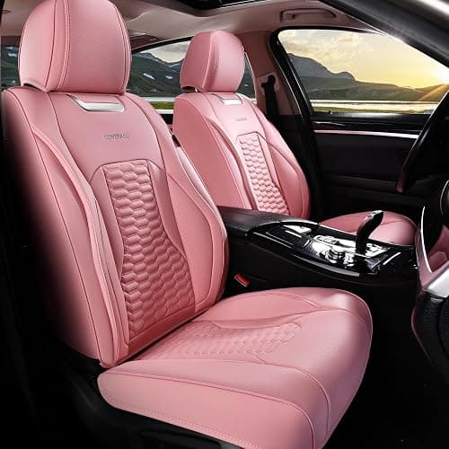 Coverado Car Seat Covers Full Set, 5 Seats Pink Seat Covers for Cars, Nappa Leather Waterproof Car Seat Covers Automotive Seat Covers Interior Accessories Universal Fit Most Cars thumbnail 7