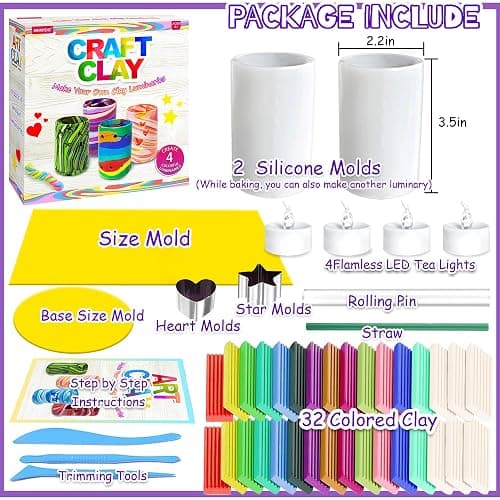 MHMYDIS Make Your Own Clay Luminaries - Arts and Crafts kit for Boys Girls and Teens Age 6 7 8 9 10 11 12 Year Old and up - Creative Clay Lantern Toys for 8-12 Year Olds thumbnail 2