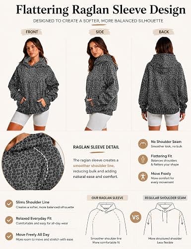 Lauweion Women Solid Basic Fleece Letter Loose Hoodie Sweatshirt Long Sleeve Kangaroo Pocket Drop Shoulder Pullovers Top thumbnail 3