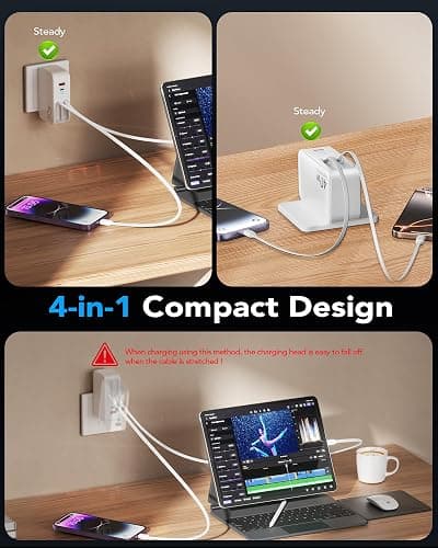 Retractable USB C Charger Wall Plug with 35.5in/90cm Type C Cables Cords,40W Fast Charging Foldable Block Multi Charger for All Devices for iPhone 17/16/15/14/13/12,iPad,Galaxy,Pixel thumbnail 7