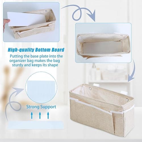 Muximud Bedside Caddy Bedside Storage Organizer, 2 Pack Wall Hanging Storage Bag for Bunk bed Hospital Beds Dorm Bed Rails, Holders Books Glasses Phones Magazine(Beige) thumbnail 5