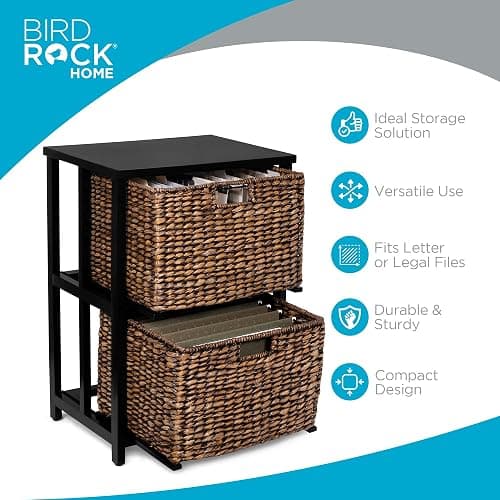 BIRDROCK HOME 2 Tiered File Cubby w/Wood Top - File Cabinet, Home Office Storage, Nightstand, Decorative Wooden Organizer | Desk, Modern Table, Shelves, Side Table, Craft Furniture - Brown Wash thumbnail 4