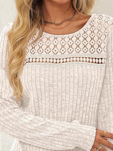 AUTOMET Womens Long Sleeve Dresses Casual Fall Sweater Dress Work Winter Fashion 2025 Crew Neck Lace Mini Dressy Sexy Clothes thumbnail 5
