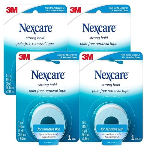 Nexcare Sensitive Skin Low Trauma Tape, 4 Count – Gentle Adhesive Medical Tape for Fragile or Delicate Skin, Hypoallergenic & Latex-Free, Ideal for Post-Surgery Care, Pediatric Use, Frequent Changes - Image 1