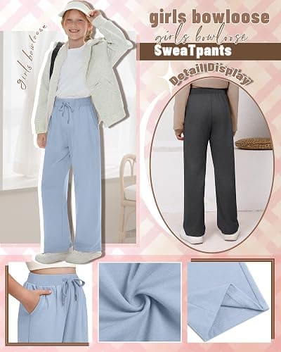 LessonZoo 3 Pack Girls Sweatpants Straight Leg Ribbed Waist Active Joggers Teens Athletic Pants with Drawstring and Pockets thumbnail 4
