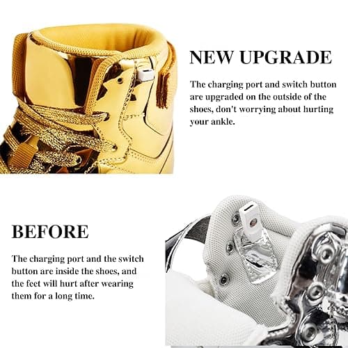 DIYJTS Kids LED Light Up Shoes, Fashion High Top LED Sneakers USB Rechargeable Glowing Luminous Shoes for Boys Girls Toddler Child - 4.5 Big Kid - Gold thumbnail 5