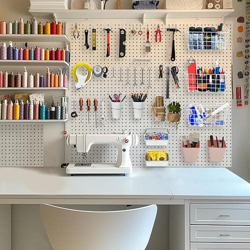 Pegboard Basket Organizers, Peg Board Large Baskets Hooks Bins Cups Tool Organizer 42 Pack Set, Wall Storage Display Hanging Accessories for Craft Office Stadio Shed Garage Organization (White & Pink) thumbnail 7