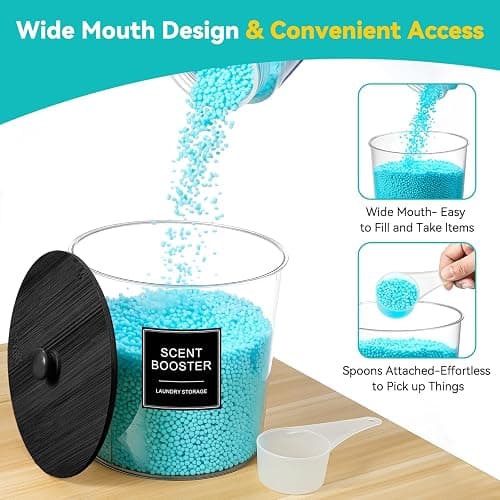 SACIOVEE Laundry Pods Container & Dryer Sheet Holder, Laundry Room Organization and Storage Jars with Lids, Labels & Scoops for Powder Detergent Scent Booster, Black Lid thumbnail 4