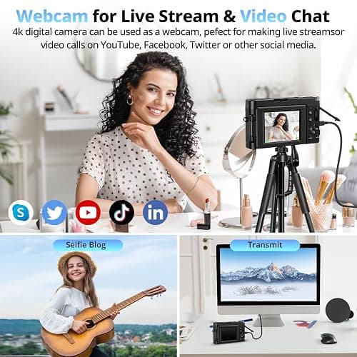 4K Digital Camera for Photography and Video, Autofocus 48MP Vlogging Camera for YouTube with 3'' 180°Flip Screen 16X Zoom Compact Travel Cameras with SD Card, 2 Batteries, Anti-Shake, Flash (Black) thumbnail 7