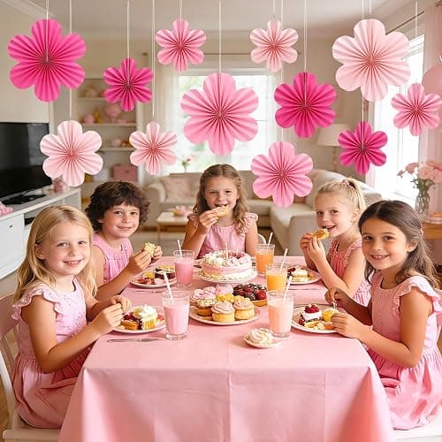 JULBEAR 12pcs Pink Paper Flowers Fans, Paper Fans Hanging Ornaments, Paper Flowers Decorations for Wall, Paper Fans Party Decorations for Spring Wedding Baby Shower thumbnail 6