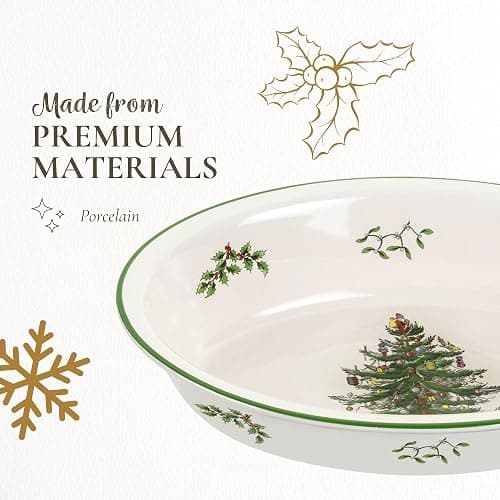 Spode Christmas Tree Oval Rim Dish (12.5" x 8.75") Festive Deep Baking Pan for Serving Vegetables, Roast Dinner, Casseroles - Fine Porcelain, Microwave, Freezer, Dishwasher Safe thumbnail 4