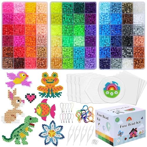 QUEFE Fuse Beads Kit 15000 Pcs 72 Colors 5mm Beads Craft Kit Including Pegboard, Melting Beads, Ironing Paper, Tweezers & Colorful Hooks, Christmas Home School Arts and Crafts Supplies for Girls - Image 1