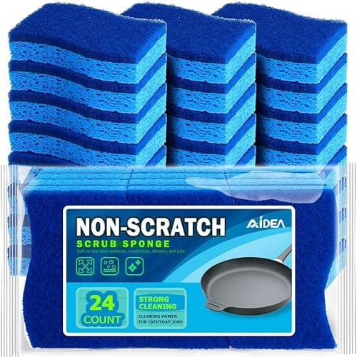 AIDEA Non Scratch Scrub Sponge-24Count, Sponges Kitchen, Sponges for Dishes | Cleaning Sponge, Cleans Fast Without Scratching, Stands Up to Stuck-on Grime, Cleaning Power for Kitchen, Household - Image 1