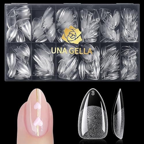 UNA GELLA Short Almond Gel Nail Tips, 600 Pcs Pre-Filed Short Nail Tips Almond Shape Half Matte Press On Nails 12 Sizes Full Cover Clear Fake Nails for Extension Home DIY Salon with Box - Shot Almond thumbnail 9