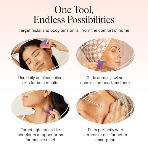 Kitsch Stainless Steel Gua Sha Facial Tools - Lymphatic Drainage Massager for Face & Chin, Jawline Shaper, Double Chin Reducer, Guasha Tool for Face Massager, Skin Care Tools - Irridescent thumbnail 6