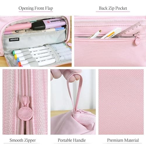 MAMUNU Pencil Case Pouch Large Capacity with Compartments, Pencil Case Pouch Bag with Zipper Handle for Teen Girls Adults Women, Portable Pen Bag Stationery Organizer for Office School Travel, Pink thumbnail 3