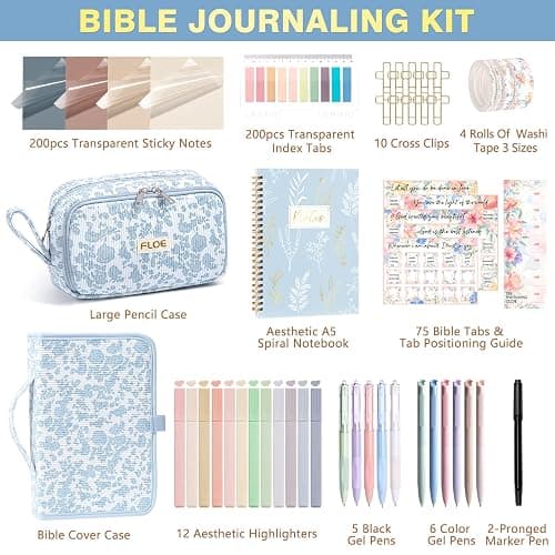 Bible Study Supplies Journaling Kit for Women with Bible Cover Case, Christmas Christian Gifts for Women, Bible Study Tools Accessories Set with Highlighters Pens, Pencil Case Notebook Annotation Kit thumbnail 2