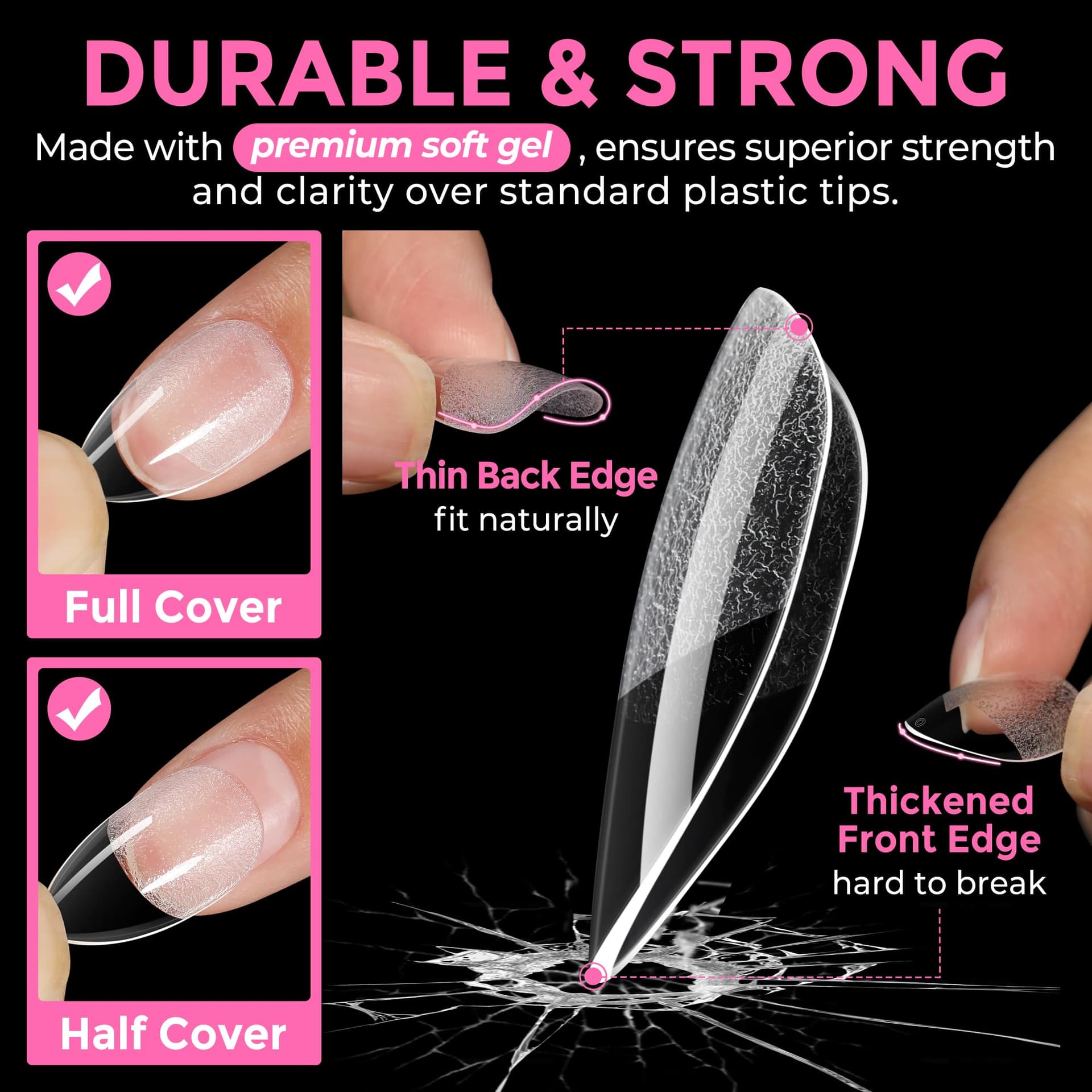 UNA GELLA Short Almond Fake Nails 21 6pcs Pre-shape Gel Acrylic Nail Tips for Full Cover Nail Extension Home DIY Nail Salon 12 Sizes Gelly Tips thumbnail 5