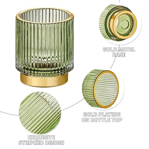 LEICURACE Makeup Brush Holder Organizer,Toothbrush Holders,Desk Pen Pencil Holder,Multifunctional Vintage Glass Brush Cup（L/Green/A3-6-US） thumbnail 4