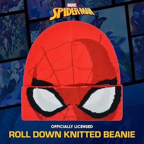 Marvel Spider-Man Miles Morales Roll Down Cuff Beanie Hat, Knitted Winter Skull Cap thumbnail 2