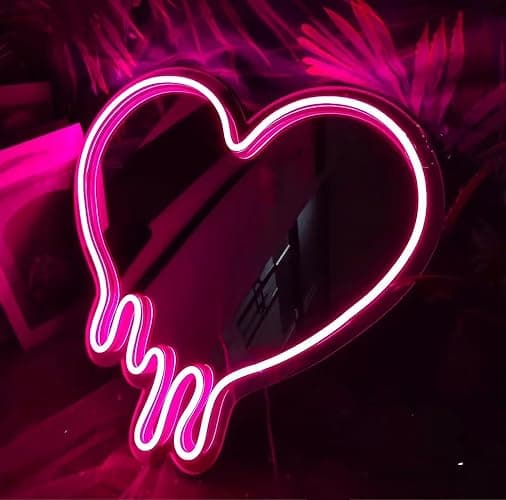 DAKABUKA Heart Neon Sign Pink Heart-Melting Neon Light Mirror LED Decorative Wall Mirror Sign for Bedroom and Girl's Room Party Studio Shop Decor Birthday Gift（13 * 11.8 inch） thumbnail 2