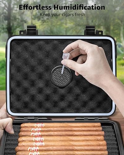 Flauno Travel Cigar Humidor - Large Portable Travel Humidor kit with Humidifier, Cigar Cutter, Cigar Punch, Cigar Holder, Waterproof & Crushproof, Airtight Seal Cigar Case, Holds up to 36 Cigars thumbnail 5