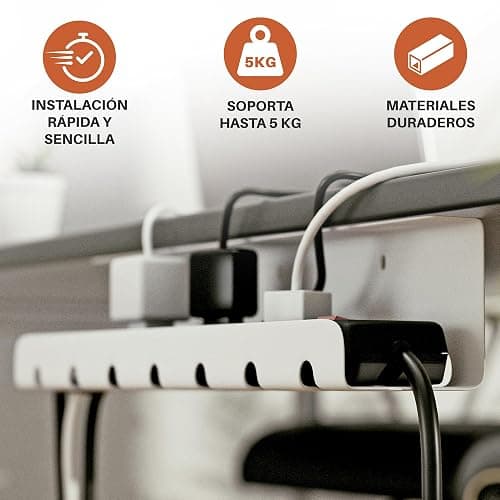 Zenacasa Organizador de Cables Escritorio de Acero Blanco - Montaje Sencillo - Bandeja para Cables Robusta y Práctica thumbnail 3