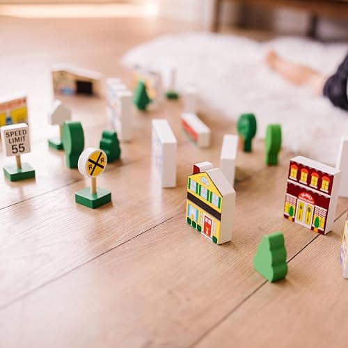 Melissa & Doug Wooden Town Play Set with Storage Tray (32 pcs) Pretend Play Wooden Town Set for Kids with Storage thumbnail 8