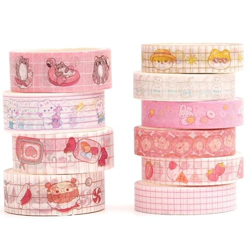YUBBAEX 10 Rolls Vintage Washi Tape Set Basic Masking Retro Artwork Decorative Tapes for Arts, DIY Crafts, Journals, Planners, Scrapbook, Wrapping (Cute) - Image 1