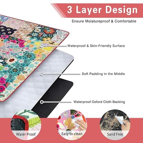 Supfitness Extra Large Picnic Blankets Waterproof Foldable (80 "x 80") Beach Blanket Waterproof Sandproof,3-Layer Thicking Mat Outdoor Packable Camping Blanket(Bohemian) thumbnail 4
