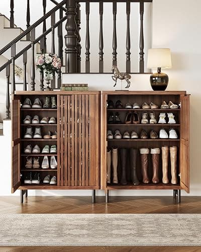 LITTLE TREE 6-Tier Shoe Cabinet with Doors for Up to 24 Pairs, Large Wooden Shoes Cabinet with Adjustable Shelves, Retro Freestanding Shoe Organizer for Entryway, Hallway, Brown - Brown thumbnail 5