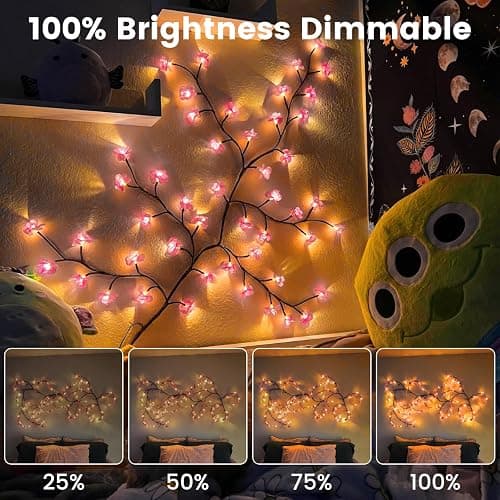 Cherry Blossom Lights with Bendable Branches for Bedroom Wall Decor | 7.55 ft, 144 LEDs, USB powered, remote control, timer, 8 modes, pink blossoms, living room, wedding and holiday decor thumbnail 4