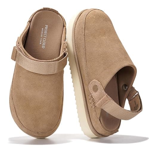 Project Cloud 100% Genuine Leather Clogs for Women - Memory Foam Womens Clogs & Mules with Adjustable Straps - Lightweight Platform Shoes Non-Slip Slides (Goldstar) - Image 1