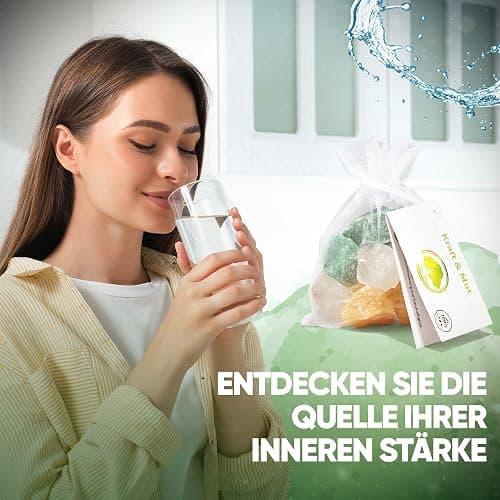 PURAJA Wasserstein Mischung Kraft & Mut | Premium Heilsteine Set aus echten Edelsteinen: Bergkristall, Orangencalcit, Aventurin | 100% natürliche Kristalle thumbnail 4