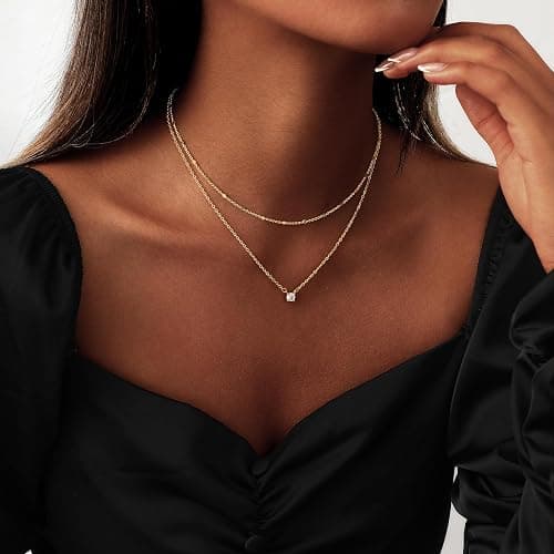 Coshilta Layered Gold Necklaces for Women, 14K Plated Gold Sterling Silver Plated Dainty Pendant Necklace Set with Cubic Zirconia,Stackable Chain Choker,Trendy Personalized Jewelry Gift Non Tarnish thumbnail 5