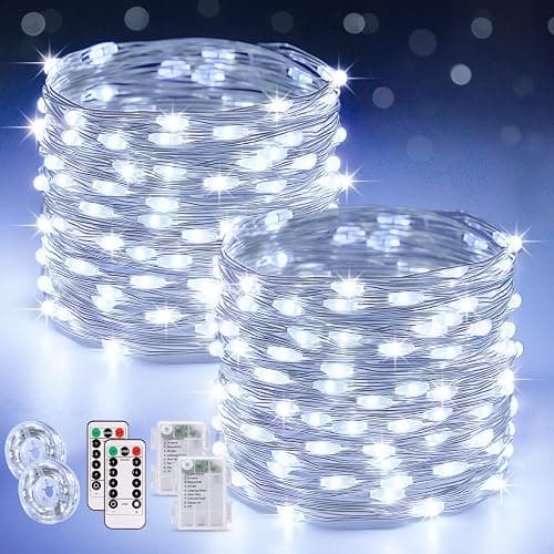 JMEXSUSS 2 Pack Fairy Lights Battery Operated, Total 400 LED 132ft Outdoor Fairy String Lights with Remote, 8 Modes Copper Wire Twinkle Lights for Bedroom Tree Wall Patio Outside Decor, White - Image 1