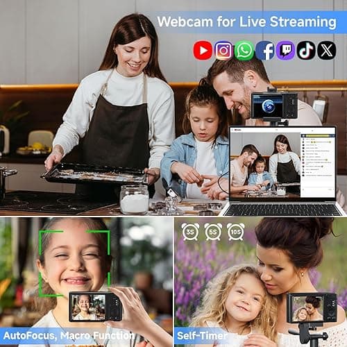 Digital Camera 4K, Upgrade Black Cameras for Teens, Autofocus Digital Point and Shoot Camera for Kids with 16X Zoom, 64GB SD Card, Compact Small Camera for Boys Girls Teens Kids Gift thumbnail 8