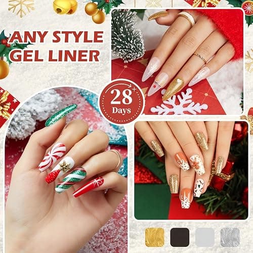 Gel Liner Art Polish Set 10ml, 4 Colors Black White Gold Silver Design Paint with Thin Brush in Bottle for Swirl/ Euphoria French Tips Manicure Painting DIY at Home thumbnail 5