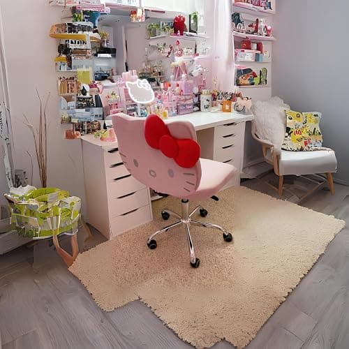 Impressions Vanity Hello Kitty Kawaii Swivel Vanity Chair for Makeup Room, Adjustable Height Desk Chair with Wheels Rolling, Comfy Polyurethane Foam Back Armless Chair for Dorm (Pink) thumbnail 6