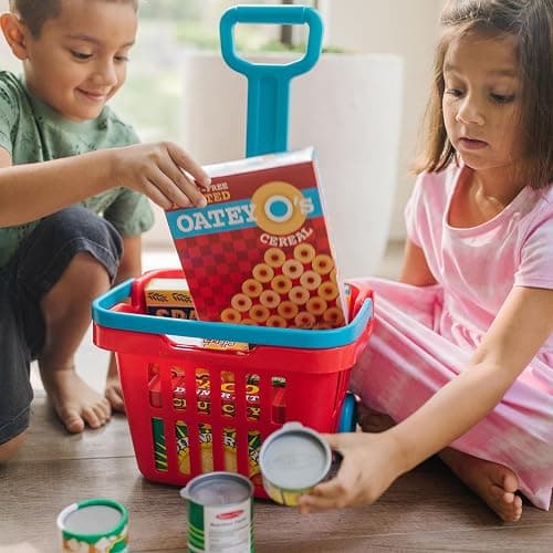 Melissa & Doug Fill and Roll Grocery Basket Play Set With Play Food Boxes and Cans (11 pcs) thumbnail 4
