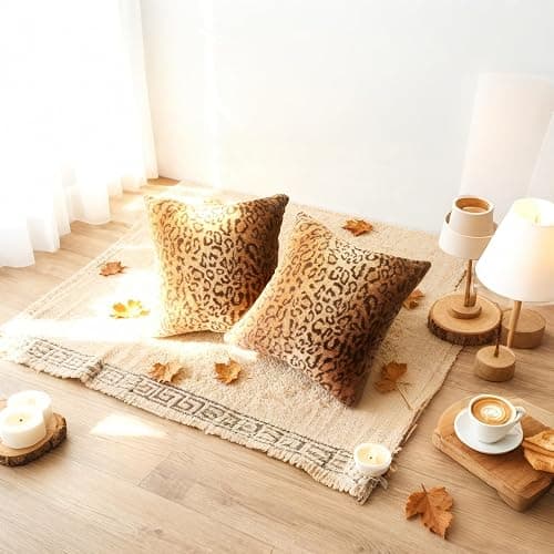 Entua Faux Fur Throw Pillows, Set of 2 Decorative Square Couch Pillow Covers, 20x20 Leopard Cheetah Print Luxury Soft Plush Pillowcase for Sofa, Bed & Living Room Decor, Brown Gold thumbnail 2