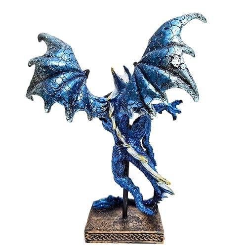 Hmusnwol Dragon Statue-Collectible Figurines Fantasy Gothic Beast - 10.5" Tall Collectible Dragon Sculpture Decor with Blue Orb thumbnail 7