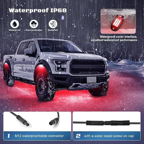 4 Pods RGB LED Rock Lights Kit with APP Control, Multi-Color 175° Beam Angle Car Underglow Lights for Trucks, Waterproof Music Mode, Neon Underbody Lights for Automotive Exterior Accessories thumbnail 6