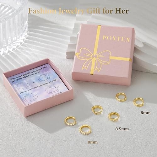 Poxtex Small Sterling Silver Huggie Hoop Earrings Set for Women, Hypoallergenic 14K Gold Plated Hoops Stacks for Multiple Piercings, Dainty Cute Mini Lightweight Cartilage Studs Trendy Jewelry Gift thumbnail 6