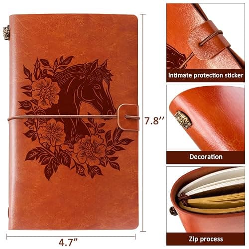 Horse Gifts for Women Girls Horse Stuff Leather Journal Notebook with Pen for Horse Lovers Leather Refillable Notebook, Sketchbook, Travel Diary thumbnail 3