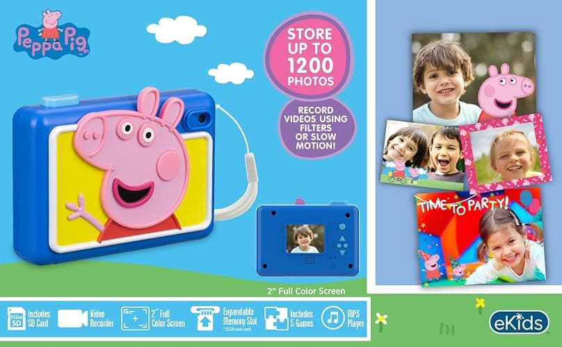 ekids Peppa Pig Kids Camera with SD Card, Digital Camera for Kids with Video Recording and Built-in Digital Stickers, Peppa Pig Toys Make Great Stocking Stuffers for Kids thumbnail 3