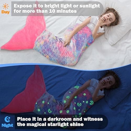 Catalonia Mermaid Tail Blanket for Girls, Glow in The Dark Mermaid Sleeping Bag for 3-14 yrs Kids, Mermaid Gift for Girls thumbnail 4