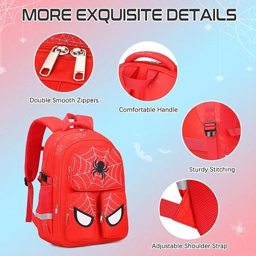 Jafeton School Backpack for Boys, 3 PCS Spider Boy Backpack Set with Lunch Box & Pencil Pouch, Waterproof Schoolbag for Boys Kids Children Teens, Elementary Middle School, Kids Bookbag Casual Daypack thumbnail 5